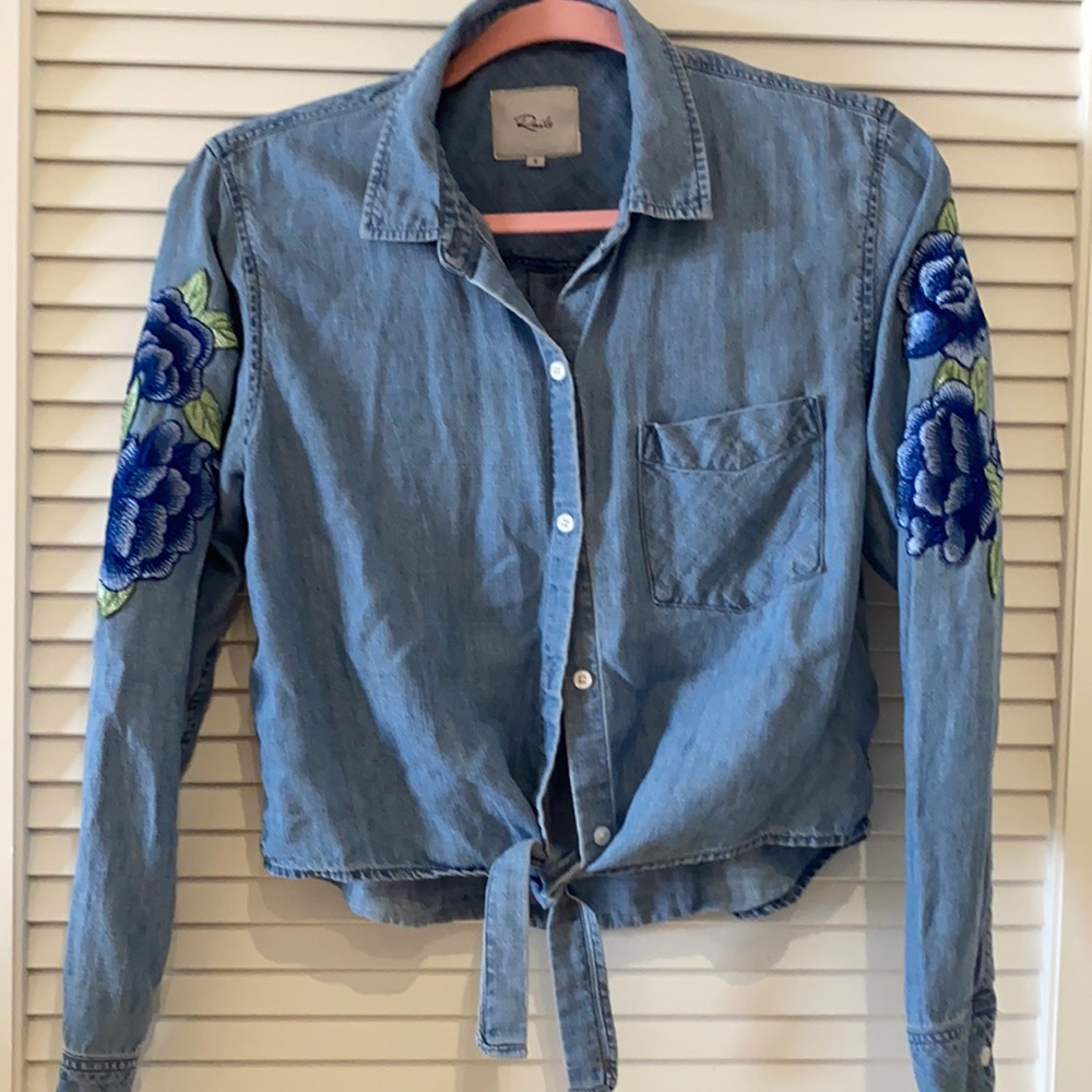 Rails denim embroidered tie top